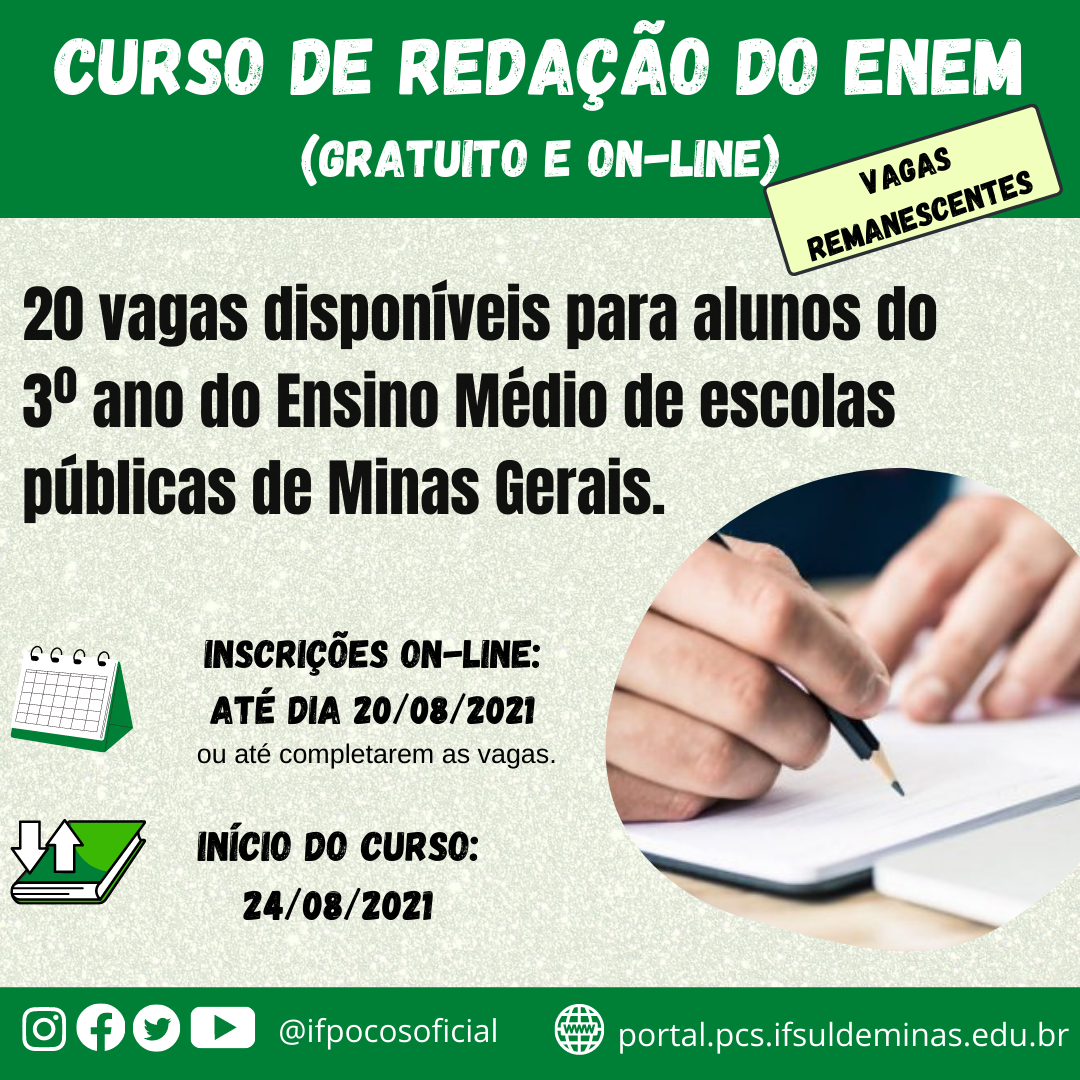 Inscrições abertas para o curso de Redação do Enem