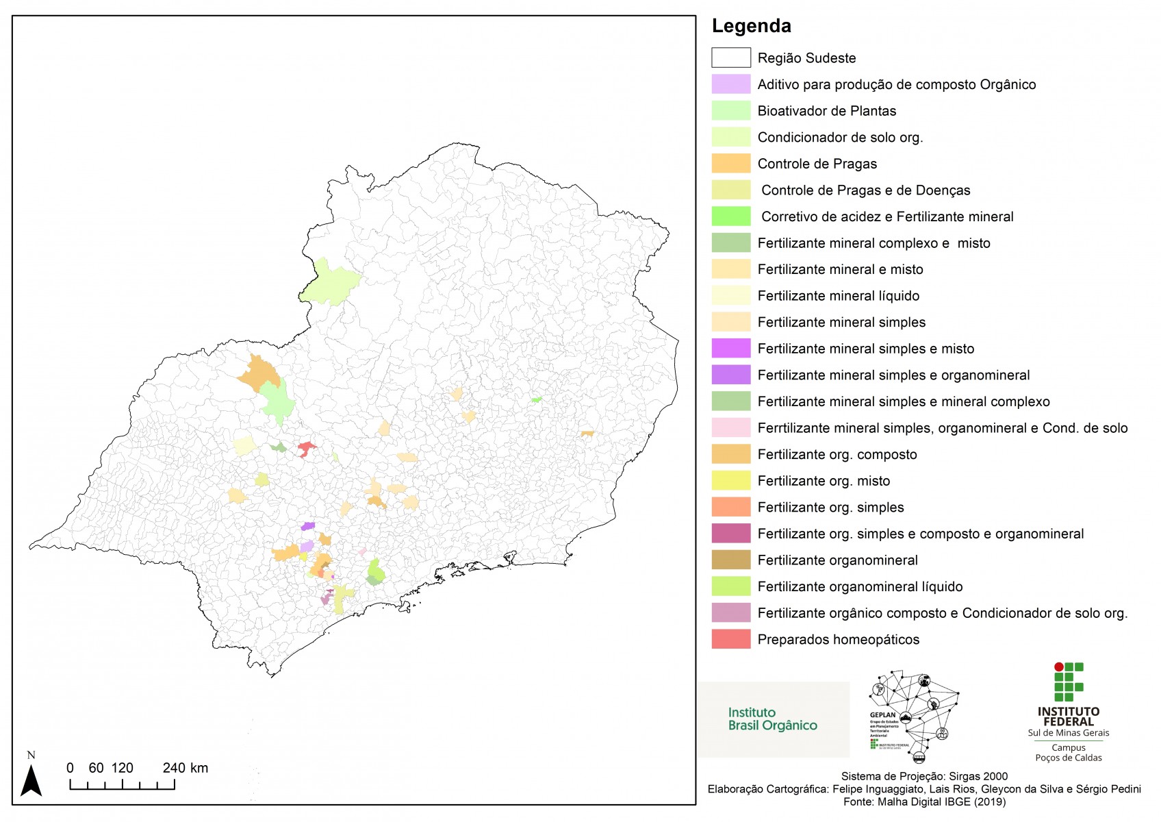 Municipios Produtores de Insumo e sua Finalidade Sudeste